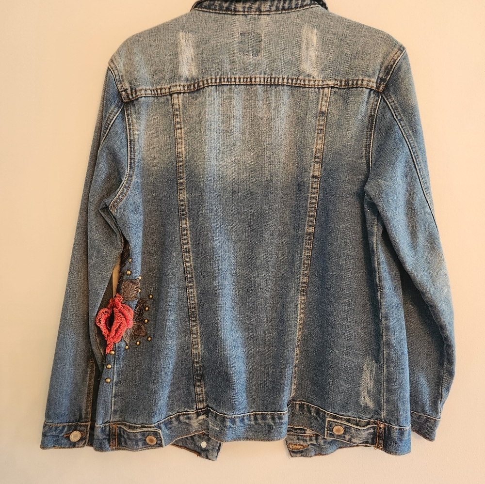 Boom Boom Jeans Blue Denim Jacket with Red Floral Embroidery - Picture 6 of 6